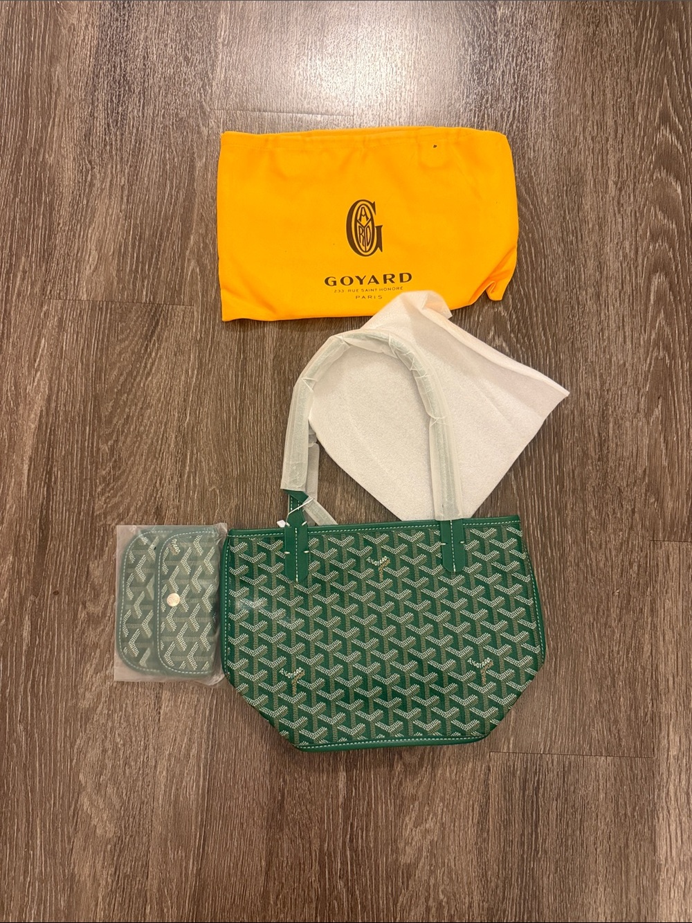 Goyard Green Mini Tote with Signature Chevron Motif